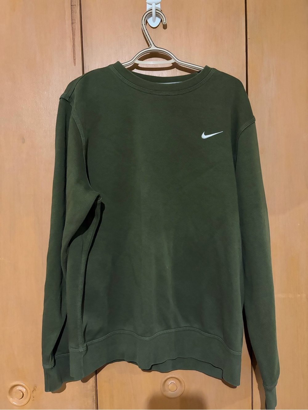 Nike Olive Green Crewneck Sweatshirt with White Swoosh